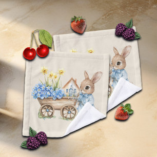 Custom Bunny with Blue Flowers Baby Wash Cloth
