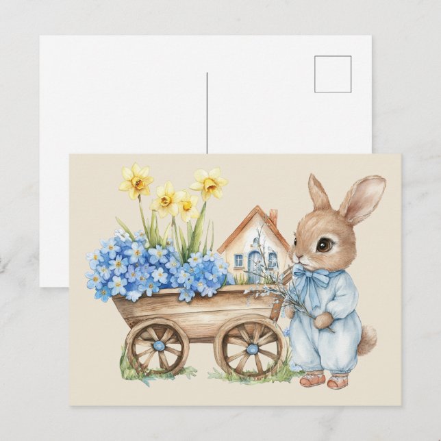 Custom Bunny with Blue Flowers  Postcard (Front/Back)