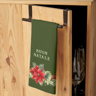 Custom Buon Natale Floral Kitchen Accessories Tea Towel