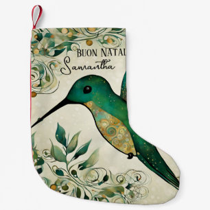 Custom Buon Natale Italian Green Hummingbird Small Christmas Stocking