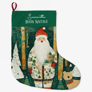 Custom Buon Natale Italian Vintage Santa Claus Large Christmas Stocking