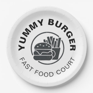 Custom Burger Fast Food Restaurant Logo Round Paper Plate