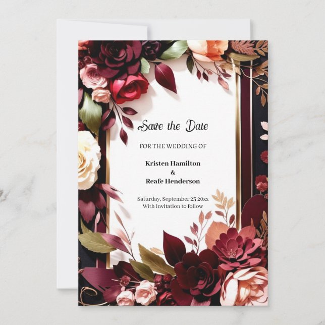 Custom Burgundy Charm Save The Date (Front)