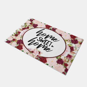 Custom Burgundy Floral Home Sweet Home Doormat
