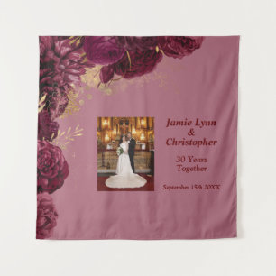 Custom Burgundy Floral Wedding Anniversary Tapestry