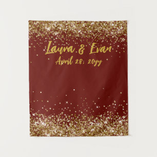 Custom Burgundy Gold Glitter Wedding Photo Booth Tapestry
