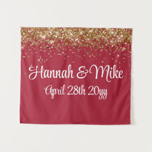 Custom Burgundy Gold Wedding Backdrop Photo Booth Tapestry