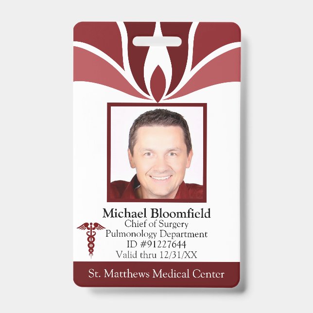 Custom Burgundy Hospital Employee Medical ID Badge (Front)