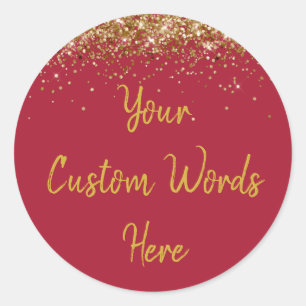 Custom Burgundy Red and Gold Birthday Party Favour Classic Round Sticker