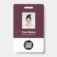 Custom Burgundy Red Employee Photo, Bar Code, Logo