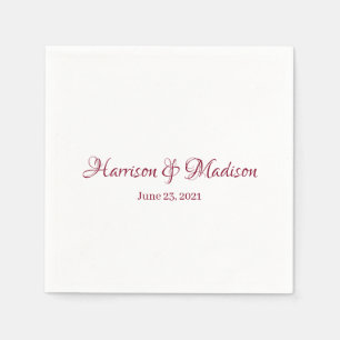 Custom burgundy Script Couple Name Date Wedding Napkin