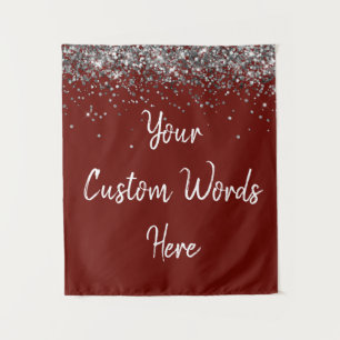 Custom Burgundy Silver Birthday Party Photo Booth Tapestry