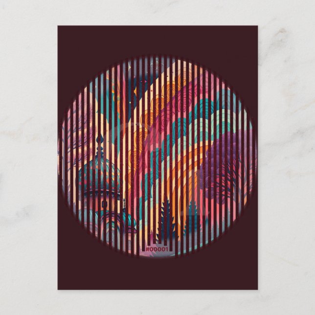 Custom Burgundy Striped Art Postcard (Front)