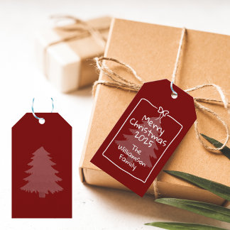 Custom Burgundy Whimsical Doodle Christmas Gift Tags