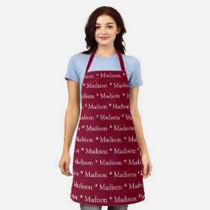 Custom burgundy white name text pattern  apron