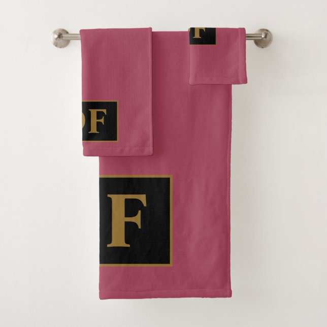 Custom Burgundy With Gold Initials Bath Towel Set (Insitu)