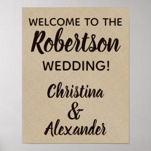 Custom Burlap Rustic Vintage Wedding Welcome Sign
