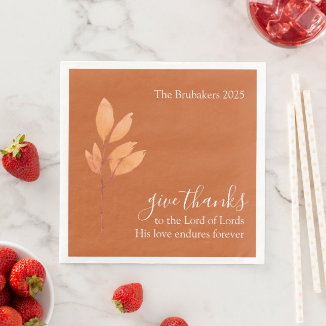 Custom Burnt Orange Boho Give Thanks Thanksgiving Napkin (Insitu)