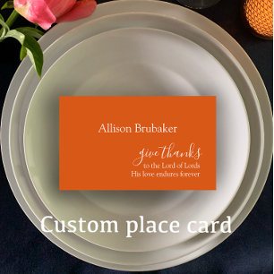 Custom Burnt Orange Give Thanks Thanksgiving Name Place Card