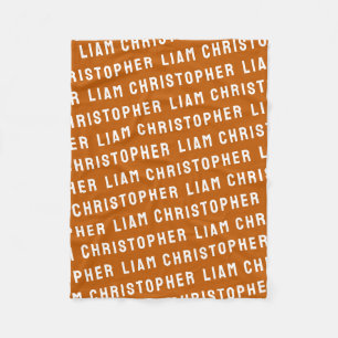 Custom Burnt Orange Personalised Baby Name Gift Fleece Blanket