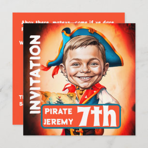 Custom Burnt Orange Pirate 7th Caricature  Invitation