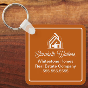 Custom Burnt Orange Real Estate Company Realtor Key Ring