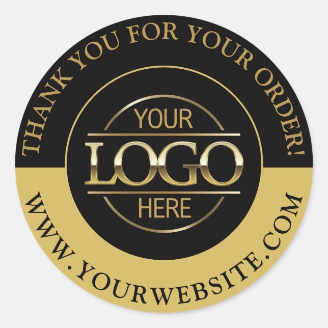 Custom Busines Round Logo Promotional Black & Gold Classic Round Sticker (Front)