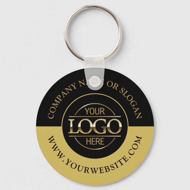 Custom Busines Round Logo Promotional Black & Gold Key Ring (Front)