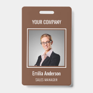 Custom Business Basic Employee Name Photo Brown ID Badge