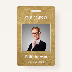 Custom Business Basic Employee Name Photo Gold ID Badge