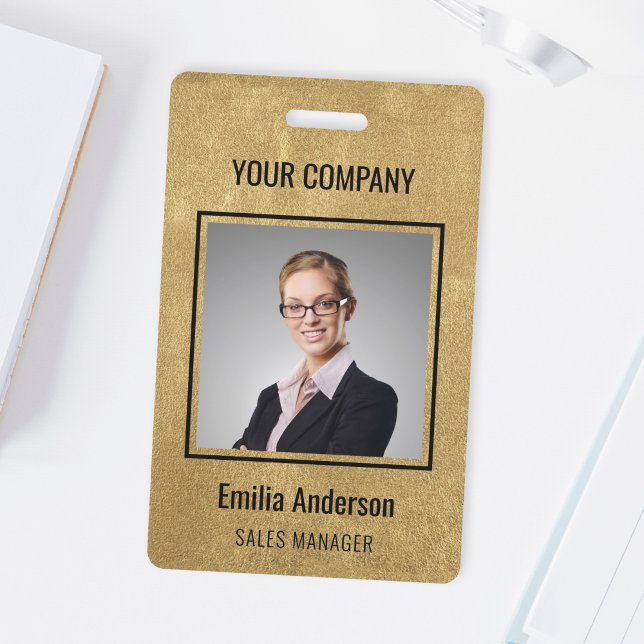 Custom Business Basic Employee Name Photo Gold ID Badge (Creator Uploaded)