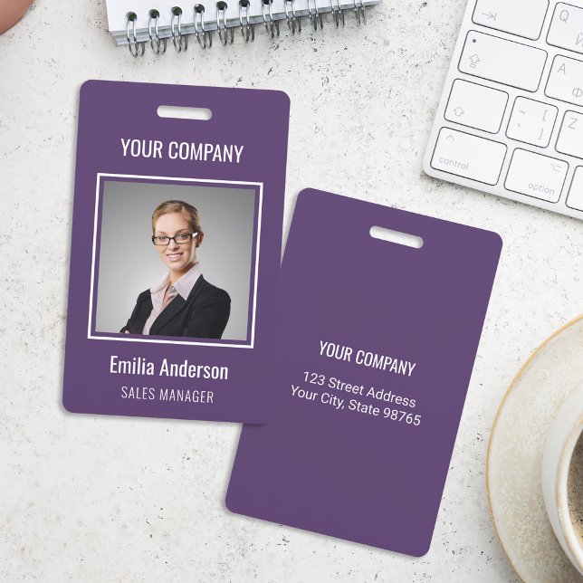 Custom Business Basic Employee Name Photo Purple ID Badge (Creator Uploaded)