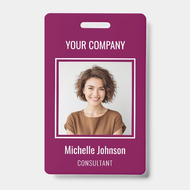 Custom Business Basic Simple Employee Name Photo ID Badge (Front)
