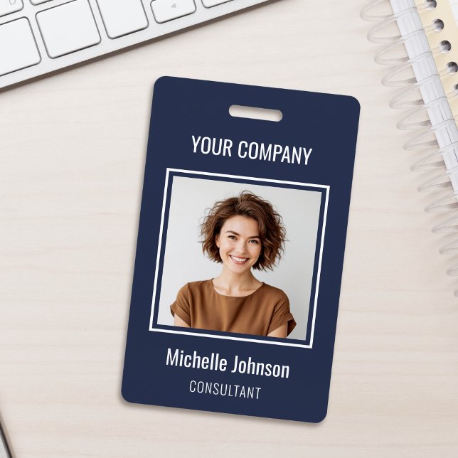 Custom Business Basic Simple Employee Name Photo ID Badge (Creator Uploaded)