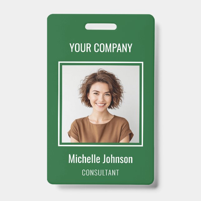 Custom Business Basic Simple Employee Name Photo ID Badge (Front)