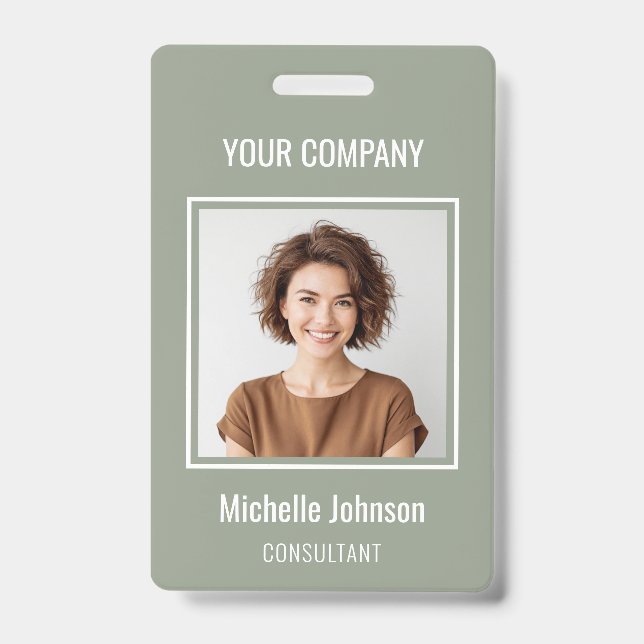 Custom Business Basic Simple Employee Name Photo ID Badge (Front)