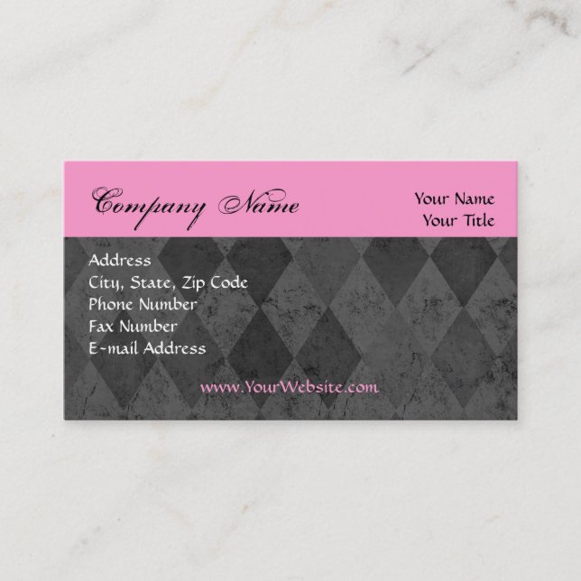 Custom Business Card, Pink and Black Design Card (Front)