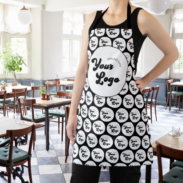 Custom Business Company Logo Pattern Black & White Apron (Creator Uploaded)