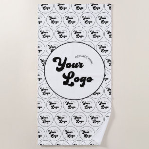 Custom Business Company Logo Pattern Black & White Beach Towel