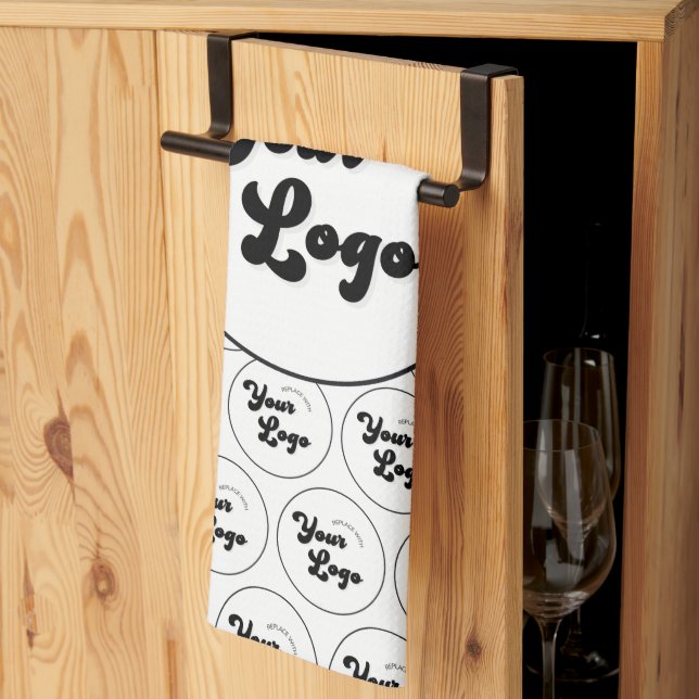 Custom Business Company Logo Pattern Black & White Tea Towel (Thirds Fold)