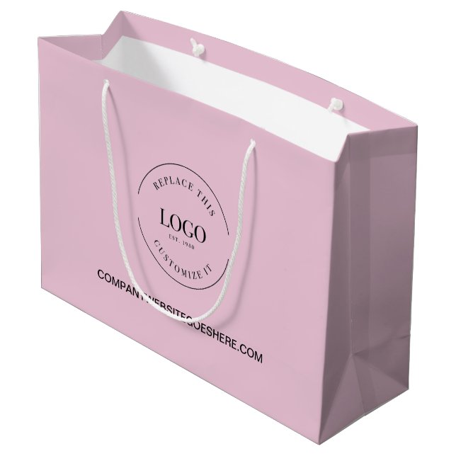 Custom Business Company website Your Logo Pink Large Gift Bag (Back Angled)