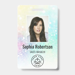 Custom Business Employee Photo Bar Code Glitter ID Badge