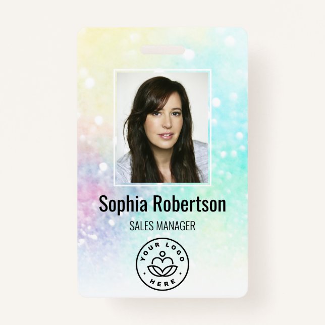 Custom Business Employee Photo Bar Code Glitter ID Badge (Front)