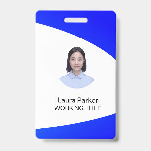 Custom Business Employee Photo Text Blue ID Badge