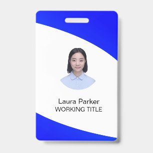 Custom Business Employee Photo Text Blue ID Badge