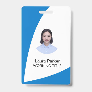 Custom Business Employee Photo Text Blue Indigo ID Badge