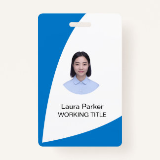 Custom Business Employee Photo Text Blue Indigo ID Badge