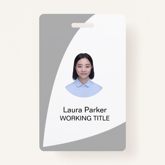 Custom Business Employee Photo Text Grey Black ID Badge (Front)