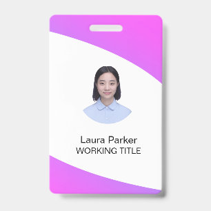 Custom Business Employee Photo Text Purple Pink ID Badge