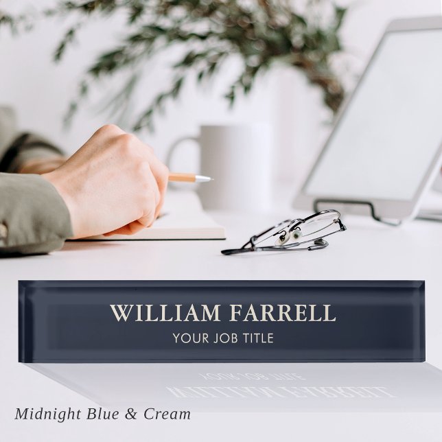 Custom Business Executive Blue Cream Office Nameplate (Creator Uploaded)